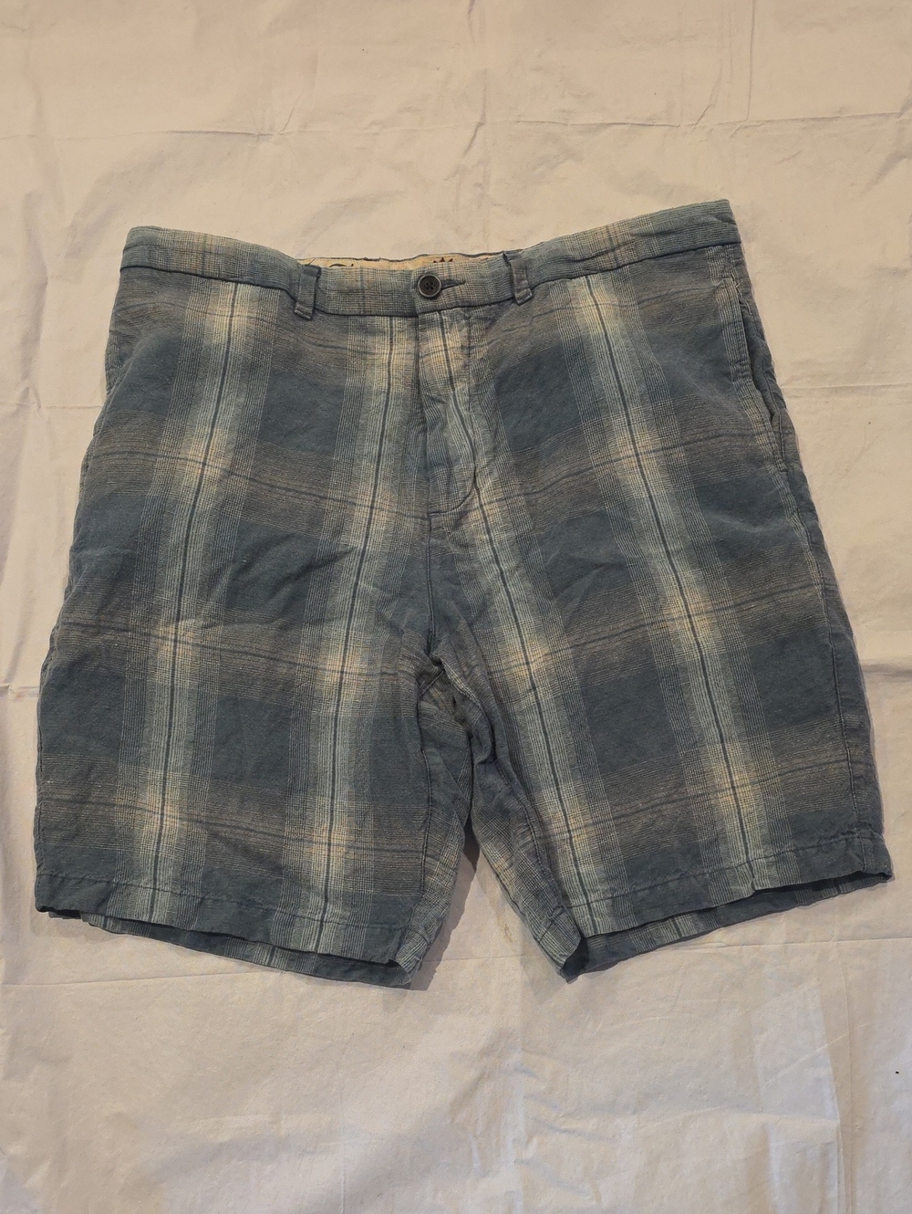 Tommy Bahama Paradise Nation Blue Plaid Linen Blend Flat Front 9" Shorts 36